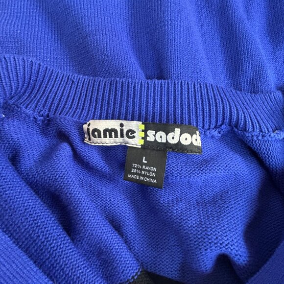 Jamie Sadock Womens Blue Black Ribbed Zip-Up Sweater Large Embellished Detail - Picture 3 of 7